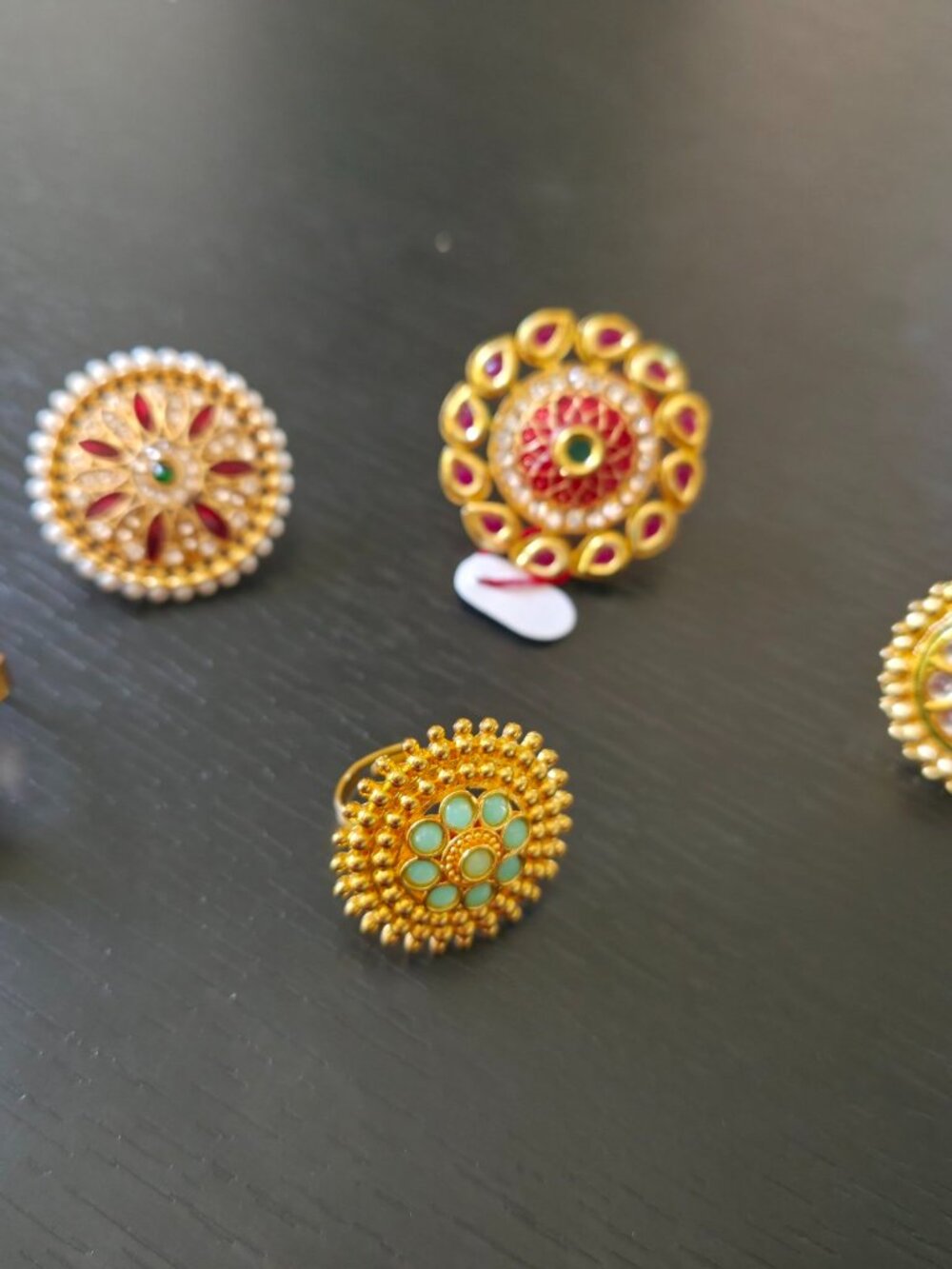 New Rajvadi Maharani Kundan Polki Ring Lot - 5 Pc Indian Bridal Set